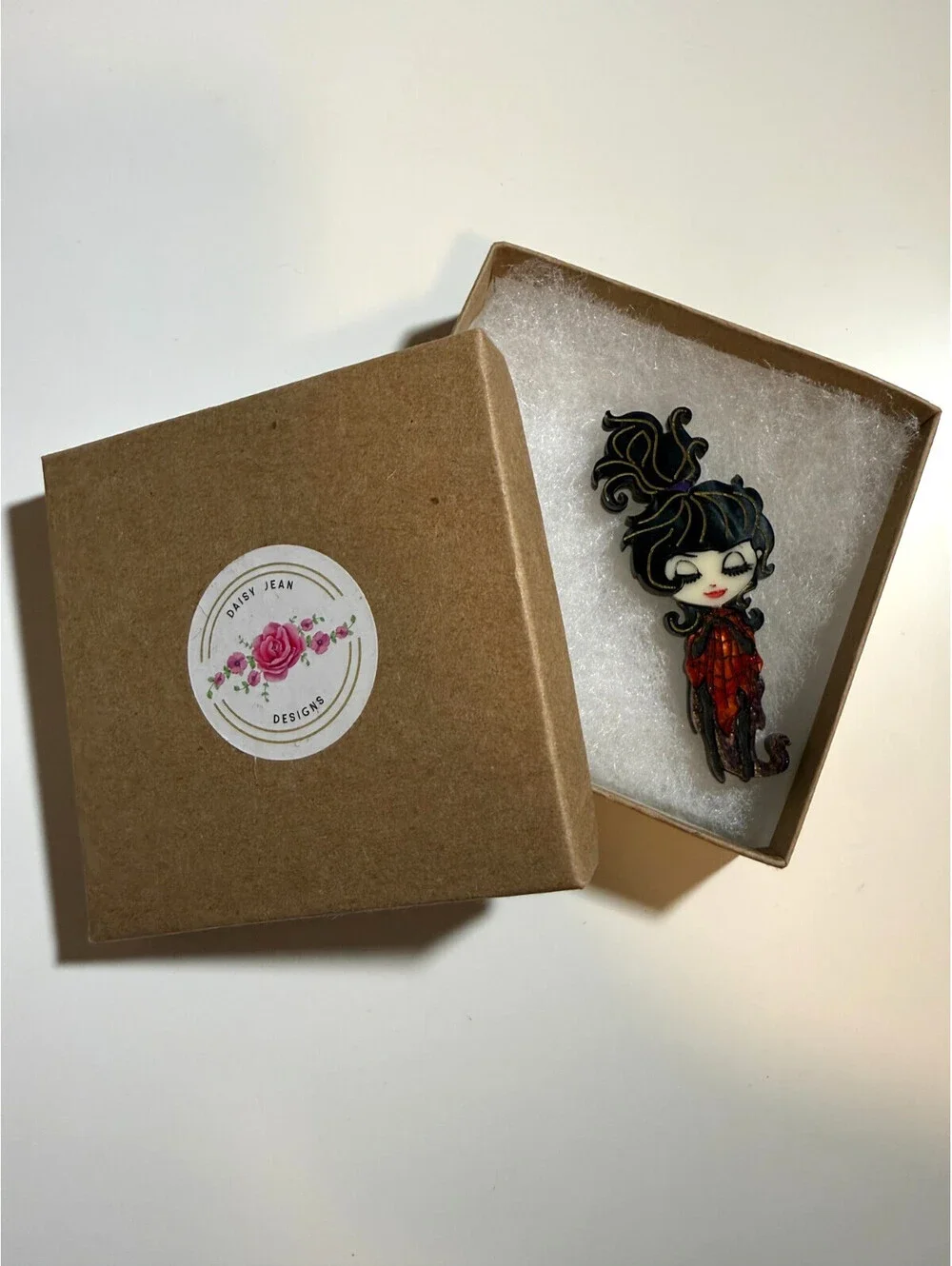 Lydia Brooch - Daisy Jean Floral BEETLEJUICE Parody Acrylic Pin Halloween Gothic